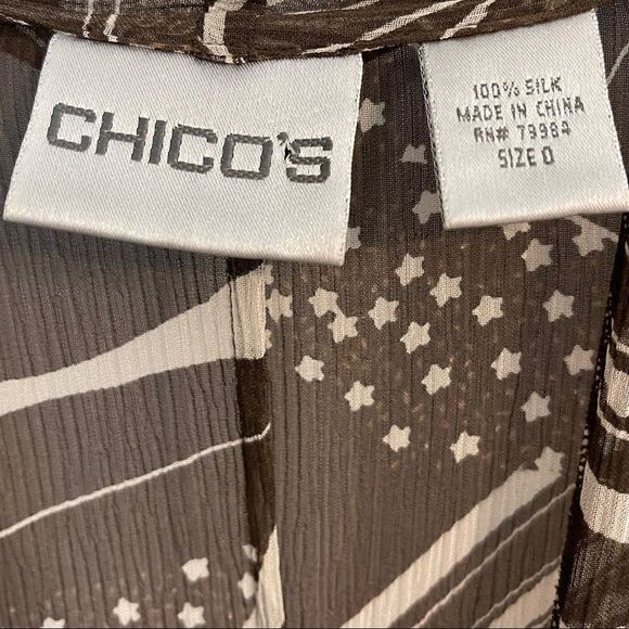Chico's 100% Silk Sheer Brown and Cream Printed Layering Top - Picture 4 of 6